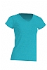 Camiseta Regular Lady Cuello Pico Heather  - Color Turquesa Jaspeado