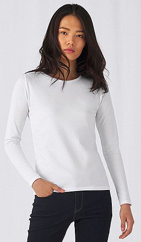 Camiseta Manga Larga Mujer Blanco #E190 B&C